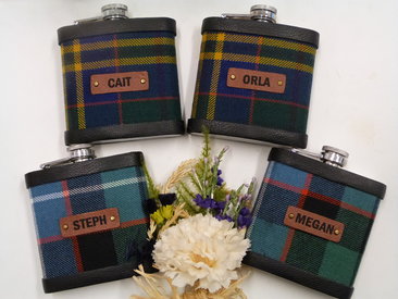 Kilkenny tartan and Russell tartan make up this set of four flasks