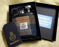 Harris Tweed hip flask beige blue red and black gift for men