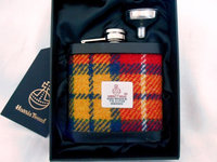 Buchanan Tartan Harris Tweed hip flask optional personalisation,  made in Scotland