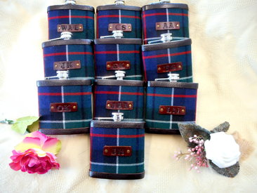 Custom Clan tartan flasks with initials