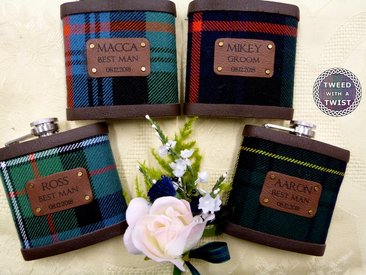 Set of four tartan flasks