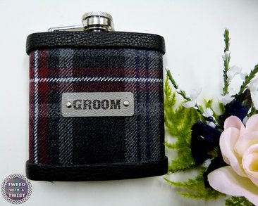 Hebridean Heather tartan flask for the groom