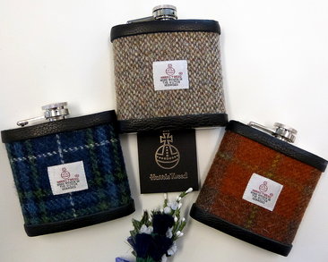Set of Three Harris Tweed flasks