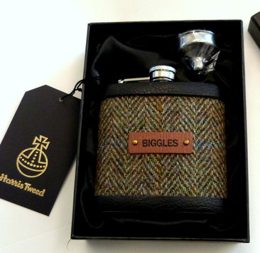 Olive Green Herringbone flask with name