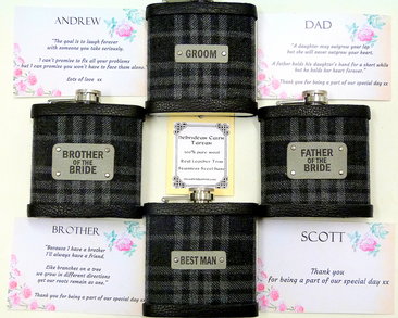 Hebridean Cairn Tartan flasks to match wedding kilts