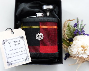 Wallace Tartan hip flask with thistle