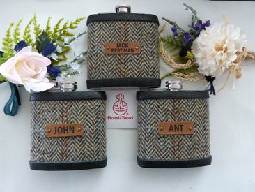 Harria Tweed hip flasks for Best Man and Ushers