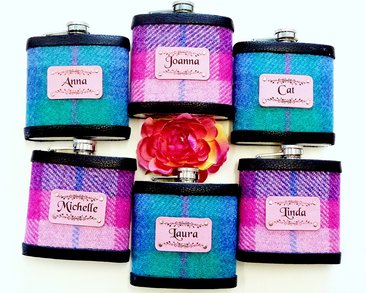 Set of six Bridesmaids flasks with names