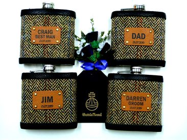 Four Groomsmens flasks for July wedding