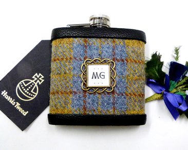 Simply initials on  Harris Tweed flask