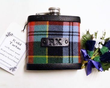 Kidd tartan flask with hand embossed initials