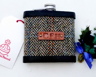 Harris Tweed flask with hand embossed initials