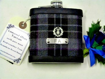 Lomond Mist Tartan flask with initials