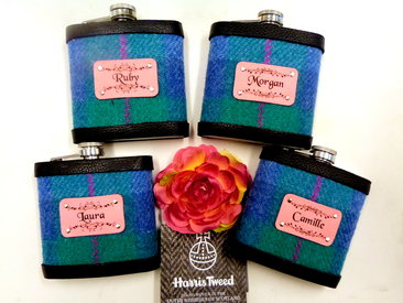 Set of Harris Tweed bridesmaids gifts personalised with names