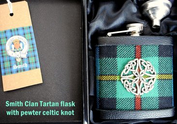 Smith Clan Tartan flask with celtic knot