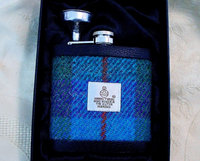 Harris Tweed hip flask green purple and jade made in Scotland  UK