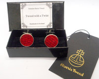 Red and burgundy Harris Tweed cuff links made in Scotland , round cufflinks  for weddings, Best Man or groomsman,  gift for men