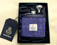 Hip Flask in Harris Tweed, purple heather herringbone , mens gift for retirement best man usher groomsman or birthday made in Scotland  UK