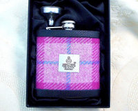 Pink Hip flask in Harris Tweed from Tweed with a Twist, womens or mens Scottish gift, retirement,  best man ,usher ,groomsmen or Valentines present, made in Scotland