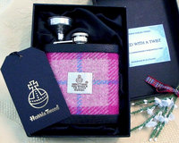 Pink Hip flask in Harris Tweed from Tweed with a Twist, womens or mens Scottish gift, retirement,  best man ,usher ,groomsmen or Valentines present, made in Scotland