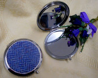 Blue Herringbone compact mirror Harris Tweed womens small gift, ideal for birthday, mothers day , christmas  from Tweed with a Twist, Scotland