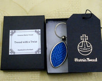 Harris Tweed Rugby keyring herringbone weave key fob in box , ideal wedding favour , fathers day gift for men, made in Scotland , Scottish sports key chain ring