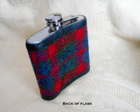 Harris Tweed hip flask red green blue plaid tartan mens gift retirement gift best man usher groomsman birthday 21st made in Scotland  UK