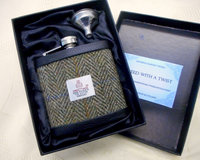 Harris Tweed hip flask olive green herringbone mens giftidea for retirement birthday best man usher groomsman birthday 21st or wedding made in Scotland  UK