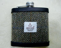 Harris Tweed hip flask olive green herringbone mens giftidea for retirement birthday best man usher groomsman birthday 21st or wedding made in Scotland  UK