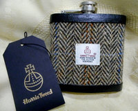 Harris Tweed hip flask with traditional brown beige blue herringbone mens gift for retirement best man usher groomsman or birthday made in Scotland