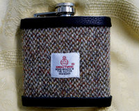Oatmeal barleycorn Harris Tweed hip flask Scottish mens gift for Christmas,  retirement ,  birthday,  made in Scotland  UK