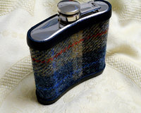 Harris Tweed hip flask beige blue red and black gift for men