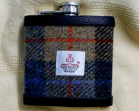 Harris Tweed hip flask beige blue red and black gift for men