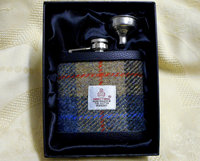 Harris Tweed hip flask beige blue red and black gift for men