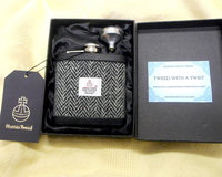 Harris Tweed hip flask in traditional grey and black herringbone mens gift for retirement best man usher groomsman or birthday made in Scotland  UK