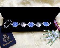 Blue Harris Tweed herringbone bracelet celtic spiral, made in Scotland womens gift bridesmaid jewellery mothers day , Christmas or birthday Scottish gift