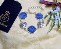 Blue Harris Tweed herringbone bracelet celtic spiral, made in Scotland womens gift bridesmaid jewellery mothers day , Christmas or birthday Scottish gift