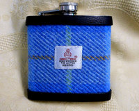 Harris Tweed hip flask sky blue lime and peach mens gift retirement best man usher groomsmen birthday 21st made in Scotland  UK