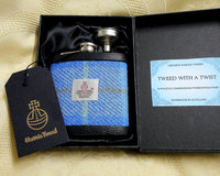 Harris Tweed hip flask sky blue lime and peach mens gift retirement best man usher groomsmen birthday 21st made in Scotland  UK