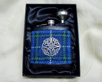 Harris Tweed hip flask in Isle of Harris tartan with Celtic knot , Scottish Christmas gift, or best man usher groomsman wedding favour,retirement or birthday, made in Scotland  UK