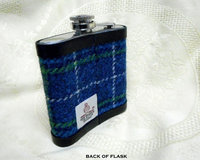 Harris Tweed hip flask in Isle of Harris tartan with Celtic knot , Scottish Christmas gift, or best man usher groomsman wedding favour,retirement or birthday, made in Scotland  UK