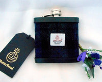 Harris Tweed hip flask in Black Watch Tartan , dark green and blue,  made in scotland  by Tweed with a Twist, an ideal retirement gift ,  best man , groomsman or birthday present