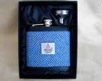 Harris Tweed hip flask  blue herringbone weave,  mens gift for retirement, wedding, Best Man , Usher , Groomsman or birthday made in Scotland  UK