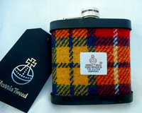 Buchanan Tartan Harris Tweed hip flask optional personalisation,  made in Scotland