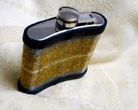 Harris Tweed hip flask mustard blue and russet mens gift