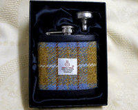 Harris Tweed hip flask mustard blue and russet mens gift
