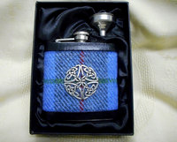 Celtic knot hip flask with blue, green and grey Harris Tweed , an ideal mens gift for christmas or birthday or a present for best man,  usher or groomsman