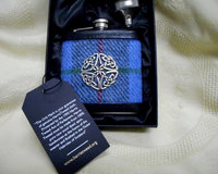 Celtic knot hip flask with blue, green and grey Harris Tweed , an ideal mens gift for christmas or birthday or a present for best man,  usher or groomsman