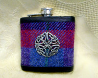 Harris-tweed-hip-flask-purple-red-and-blue-celtic-knot