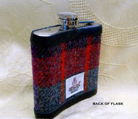 Harris Tweed hip flask blue red purple with Celtic knot made in Scotland  UK